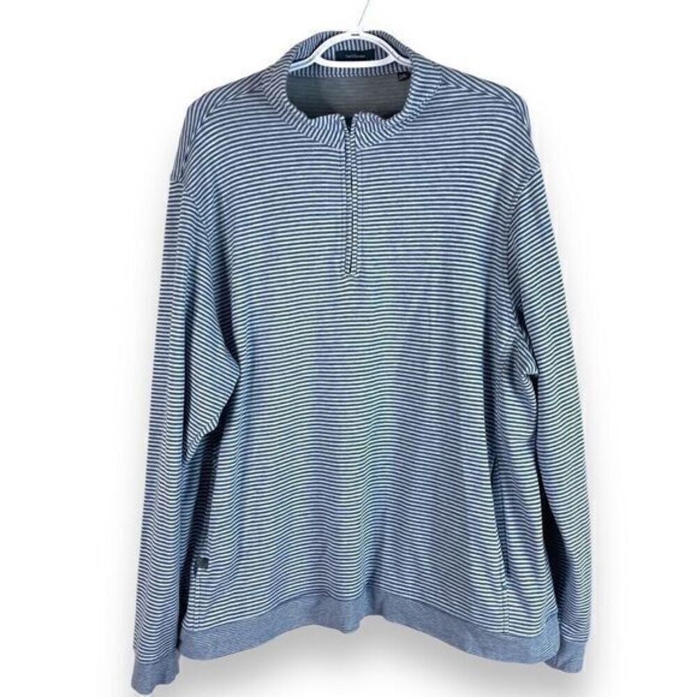 Turtleson 1/4 Zip Sweater Mens 2XL Blue Striped Pullover Polyester Rayon Stretch
